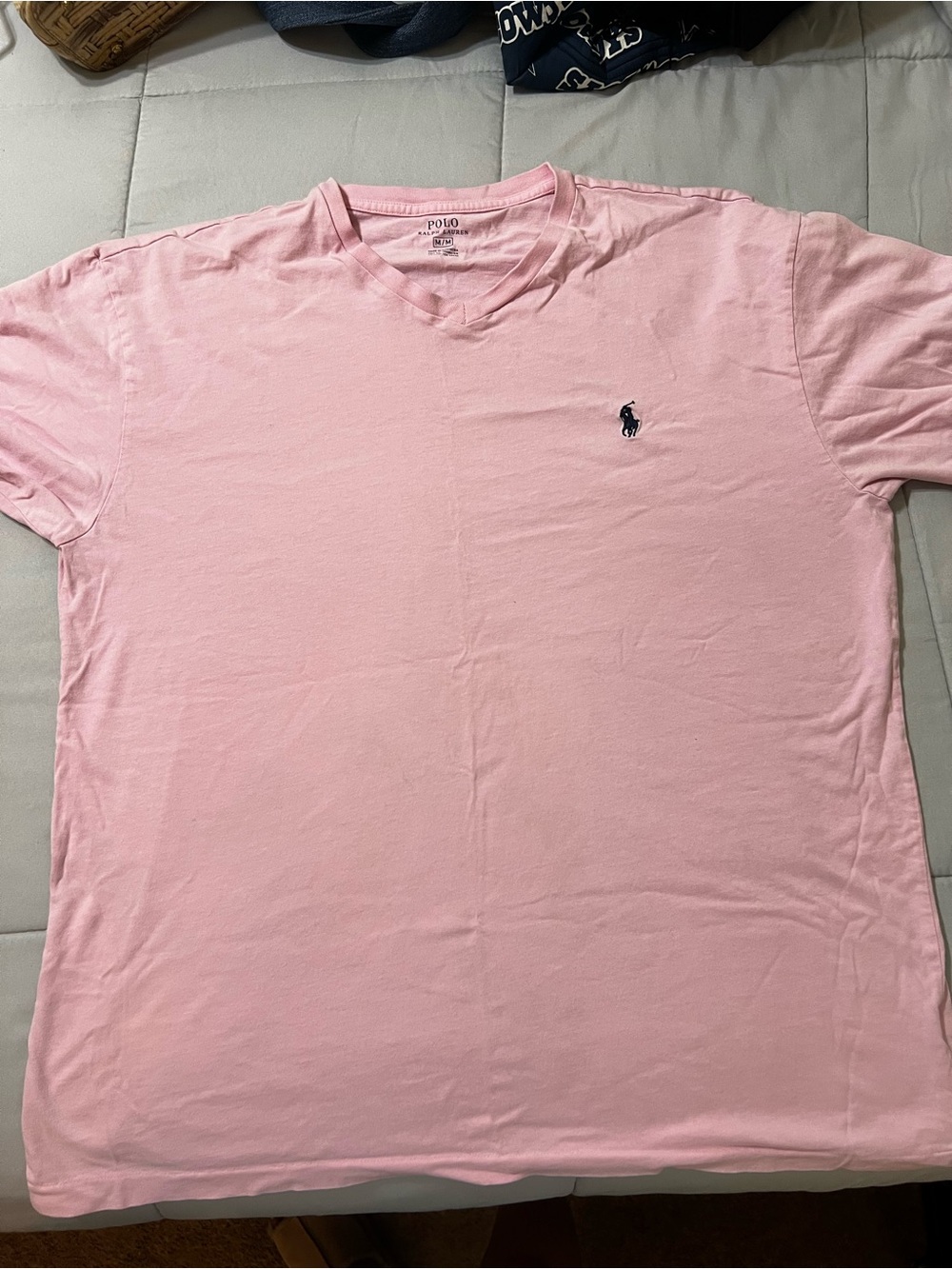 Polo by Ralph Lauren Men’s Light Pink V-Neck Logo Tee